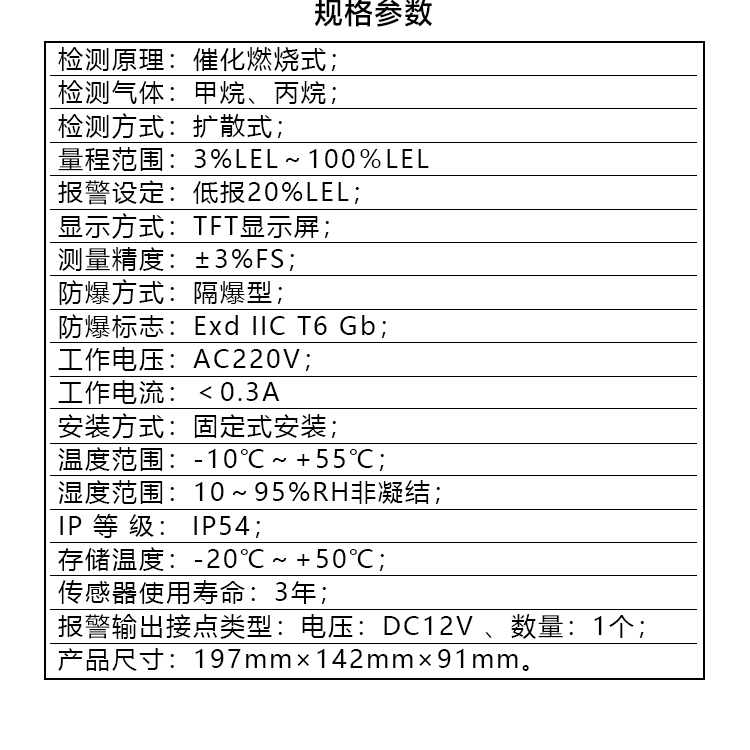 工业及商业用途点型可燃气体探测GTY-YJ-621-NB